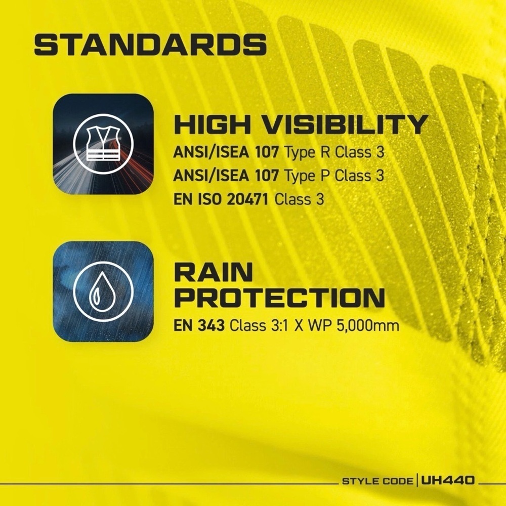Portwest UH440 XL Waterproof Hi Vis Rain Jacket Reflective Lightweight Safety - Picture 3 of 7